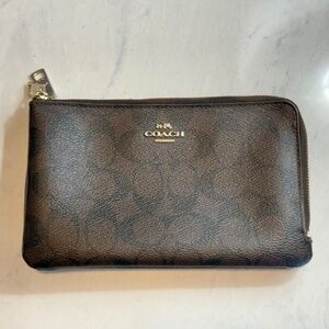 Coach Double Zip Wallet - Brown Signature Canvas